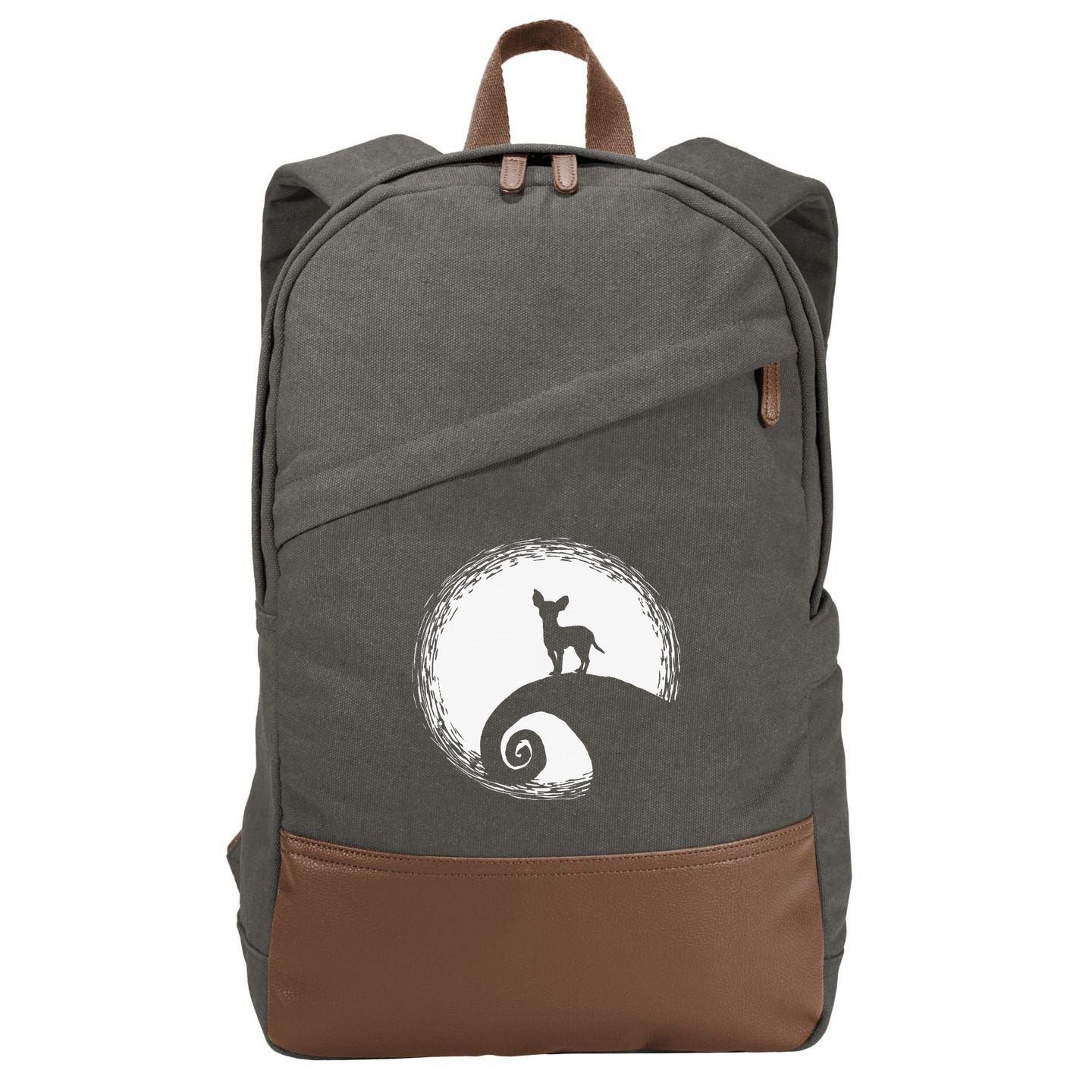 Chihuahua Moon Halloween Costume for Dog Lovers Cotton Canvas Backpack