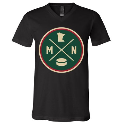 Classic Minnesota Hockey MN Outline V-Neck T-Shirt