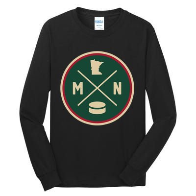 Classic Minnesota Hockey MN Outline Tall Long Sleeve T-Shirt