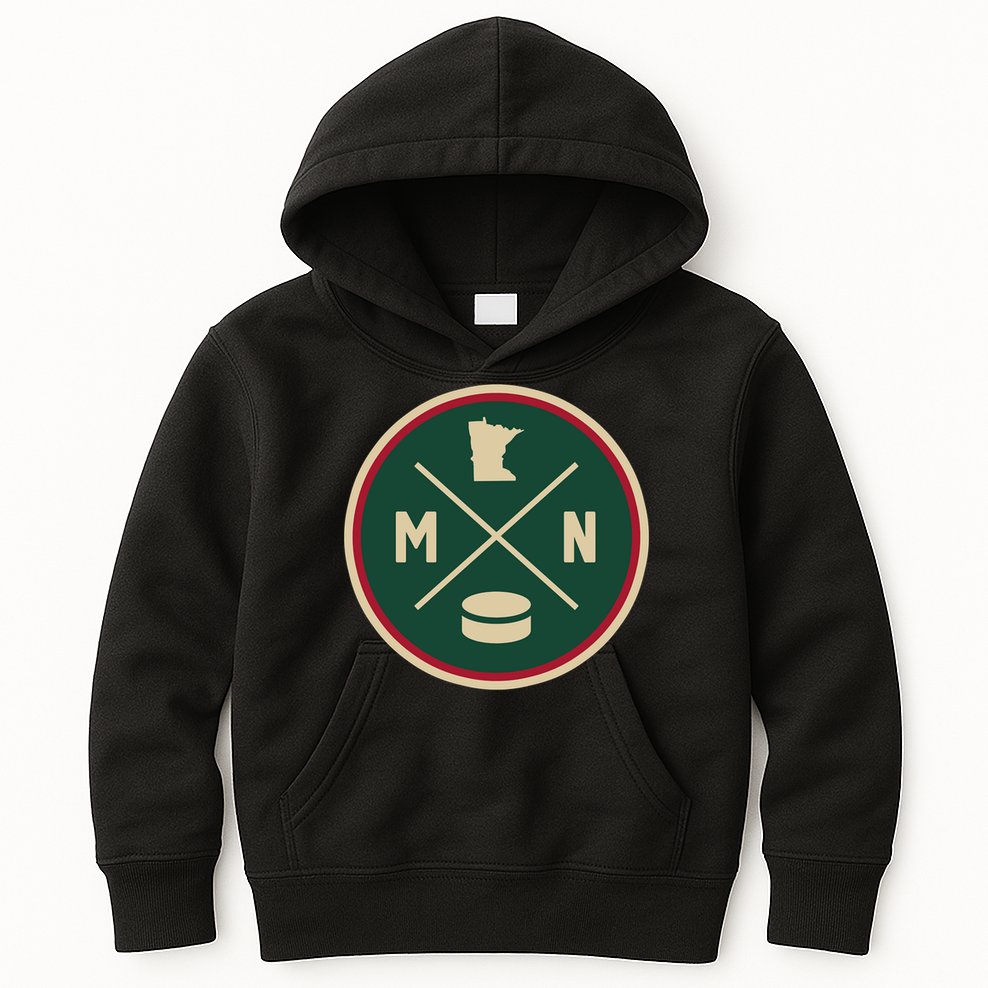 Classic Minnesota Hockey MN Outline Kids Hoodie