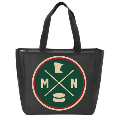 Classic Minnesota Hockey MN Outline Zip Tote Bag