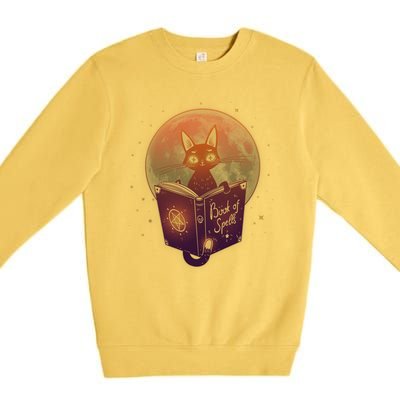 Cute Mystical Halloween Book Of Spells Cat Premium Crewneck Sweatshirt