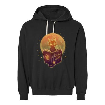 Cute Mystical Halloween Book Of Spells Cat Garment-Dyed Fleece Hoodie
