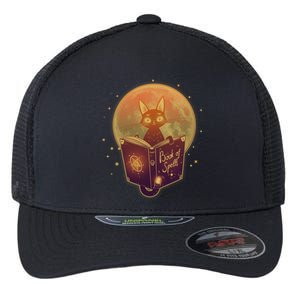 Cute Mystical Halloween Book Of Spells Cat Flexfit Unipanel Trucker Cap