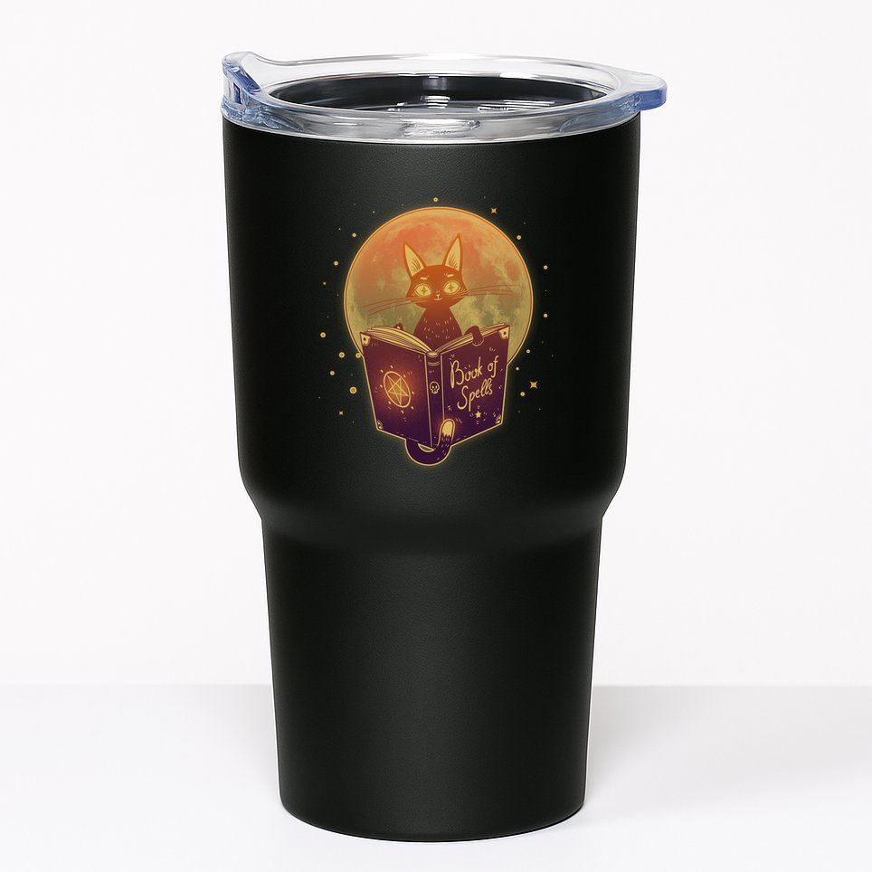 Cute Mystical Halloween Book Of Spells Cat Tumbler