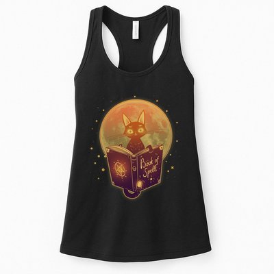 Cute Mystical Halloween Book Of Spells Cat Womens Tank Top