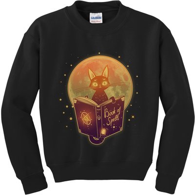 Cute Mystical Halloween Book Of Spells Cat Kids Sweatshirt