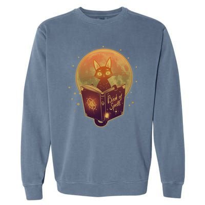 Cute Mystical Halloween Book Of Spells Cat Garment-Dyed Sweatshirt