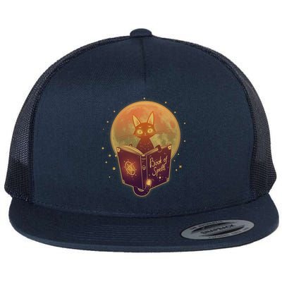 Cute Mystical Halloween Book Of Spells Cat Flat Bill Trucker Hat