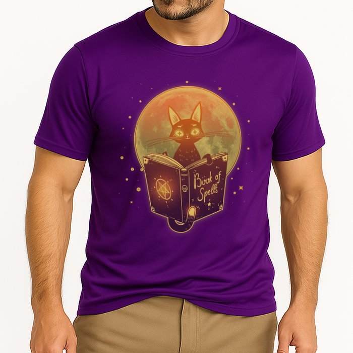 Cute Mystical Halloween Book Of Spells Cat Cooling Performance Crew T-Shirt