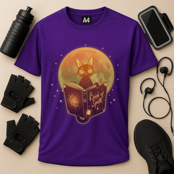 Cute Mystical Halloween Book Of Spells Cat Cooling Performance Crew T-Shirt