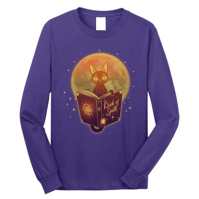 Cute Mystical Halloween Book Of Spells Cat Long Sleeve Shirt