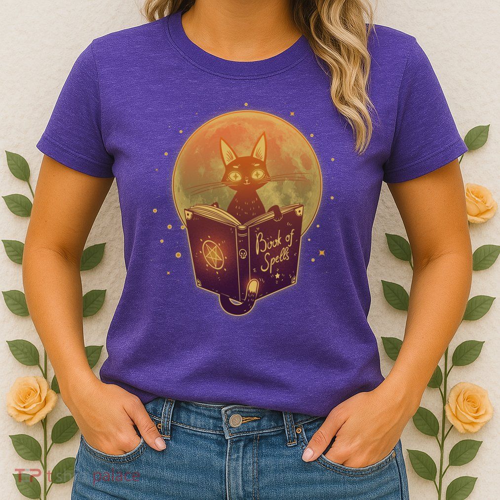 Cute Mystical Halloween Book Of Spells Cat Womens T-Shirt