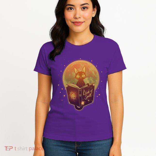 Cute Mystical Halloween Book Of Spells Cat Womens T-Shirt