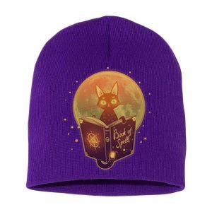 Cute Mystical Halloween Book Of Spells Cat Short Acrylic Beanie