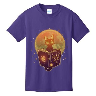 Cute Mystical Halloween Book Of Spells Cat Kids T-Shirt
