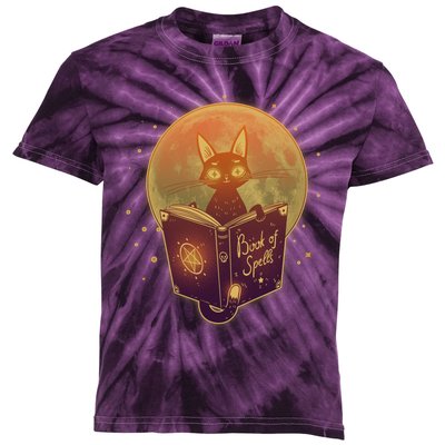 Cute Mystical Halloween Book Of Spells Cat Kids Tie-Dye T-Shirt