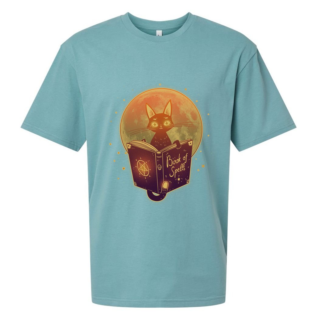 Cute Mystical Halloween Book Of Spells Cat Sueded Cloud Jersey T-Shirt