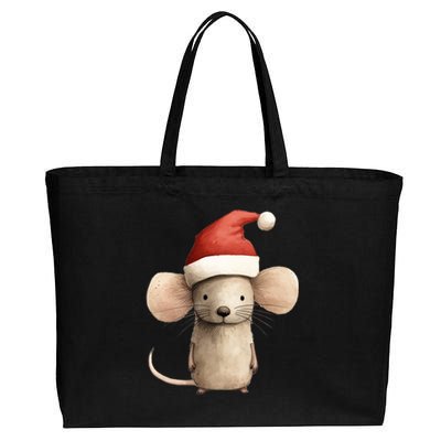 Christmas Mouse In Santa Hat Gift Cotton Canvas Jumbo Tote