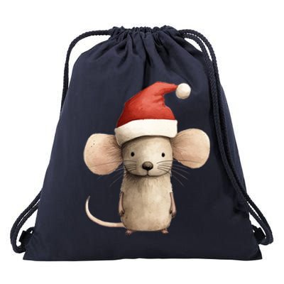 Christmas Mouse In Santa Hat Gift Drawstring Bag