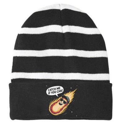 Catch Me If You Can Funny Astronomy Meteor Striped Beanie with Solid Band