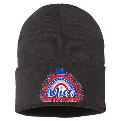Cute Miss Independent 4th Of July Sustainable Knit Beanie