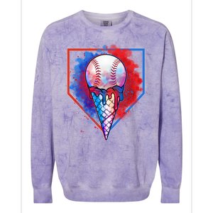 Cute Melting Ice Cream Baseball Ball Home Plate Colorblast Crewneck Sweatshirt