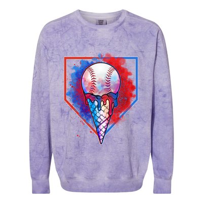 Cute Melting Ice Cream Baseball Ball Home Plate Colorblast Crewneck Sweatshirt