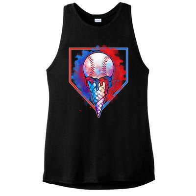 Cute Melting Ice Cream Baseball Ball Home Plate Ladies PosiCharge Tri-Blend Wicking Tank