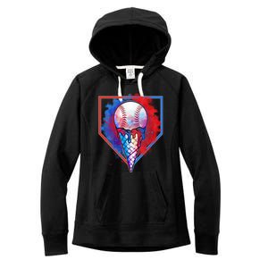 Cute Melting Ice Cream Baseball Ball Home Plate Women's Fleece Hoodie