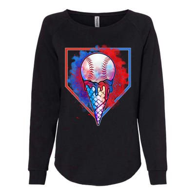 Cute Melting Ice Cream Baseball Ball Home Plate Womens California Wash Sweatshirt