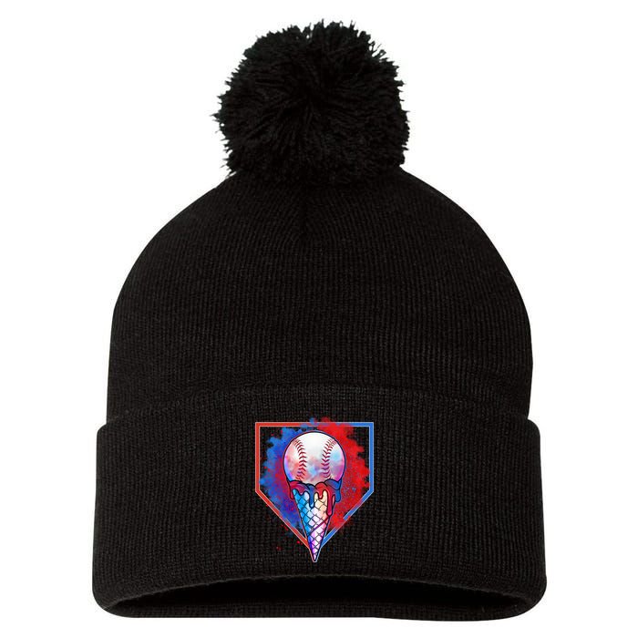 Cute Melting Ice Cream Baseball Ball Home Plate Pom Pom 12in Knit Beanie