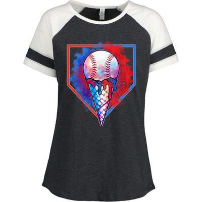 Cute Melting Ice Cream Baseball Ball Home Plate Enza Ladies Jersey Colorblock Tee