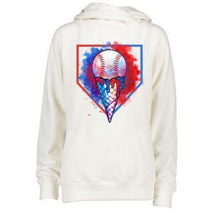 Cute Melting Ice Cream Baseball Ball Home Plate Womens Funnel Neck Pullover Hood