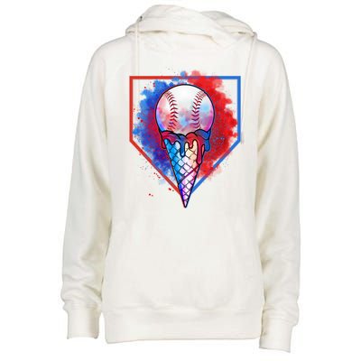 Cute Melting Ice Cream Baseball Ball Home Plate Womens Funnel Neck Pullover Hood