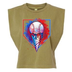 Cute Melting Ice Cream Baseball Ball Home Plate Garment-Dyed Women's Muscle Tee