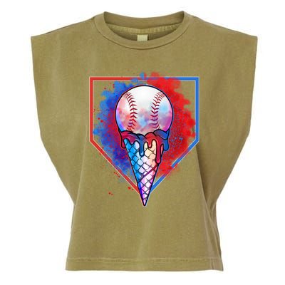 Cute Melting Ice Cream Baseball Ball Home Plate Garment-Dyed Women's Muscle Tee