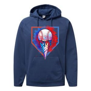 Cute Melting Ice Cream Baseball Ball Home Plate Performance Fleece Hoodie