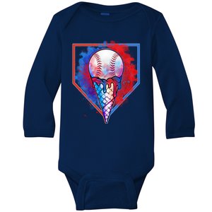 Cute Melting Ice Cream Baseball Ball Home Plate Baby Long Sleeve Bodysuit