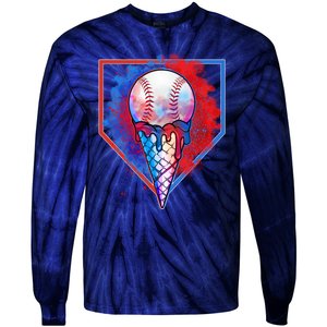 Cute Melting Ice Cream Baseball Ball Home Plate Tie-Dye Long Sleeve Shirt