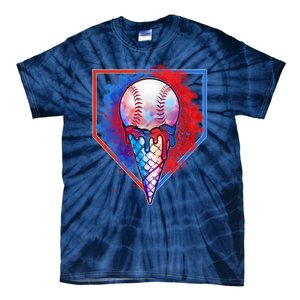 Cute Melting Ice Cream Baseball Ball Home Plate Tie-Dye T-Shirt