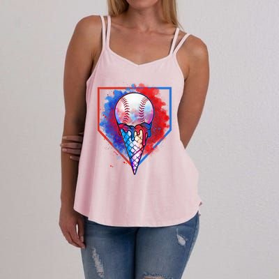 Cute Melting Ice Cream Baseball Ball Home Plate Women's Strappy Tank