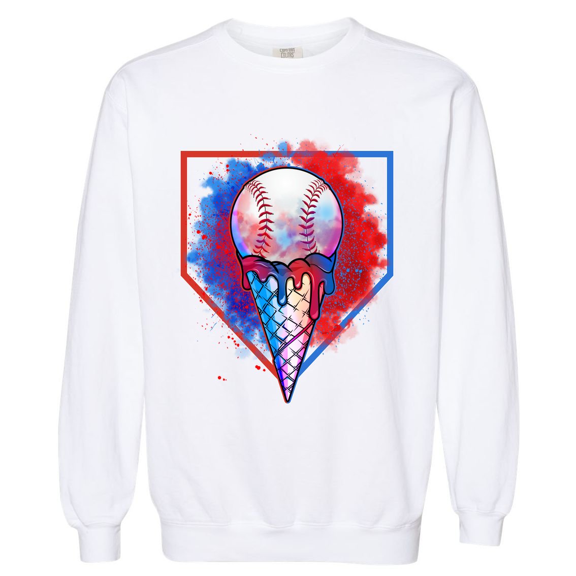 Cute Melting Ice Cream Baseball Ball Home Plate Garment-Dyed Sweatshirt