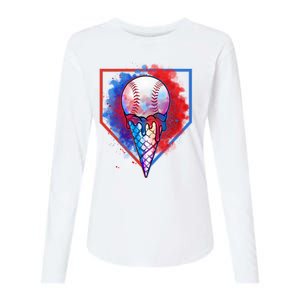 Cute Melting Ice Cream Baseball Ball Home Plate Womens Cotton Relaxed Long Sleeve T-Shirt