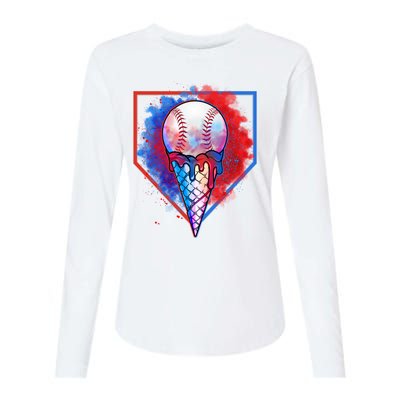 Cute Melting Ice Cream Baseball Ball Home Plate Womens Cotton Relaxed Long Sleeve T-Shirt