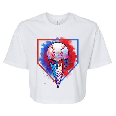 Cute Melting Ice Cream Baseball Ball Home Plate Bella+Canvas Jersey Crop Tee