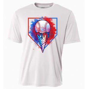 Cute Melting Ice Cream Baseball Ball Home Plate Cooling Performance Crew T-Shirt