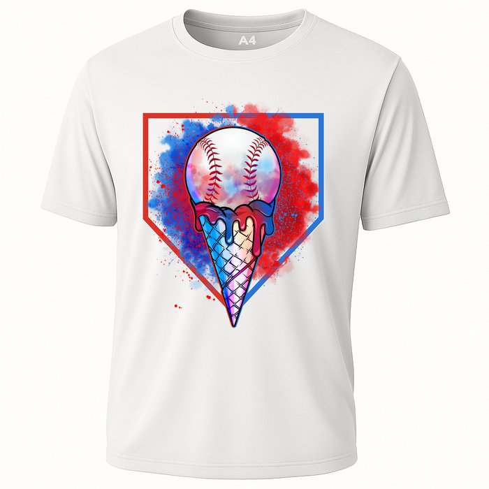 Cute Melting Ice Cream Baseball Ball Home Plate Cooling Performance Crew T-Shirt
