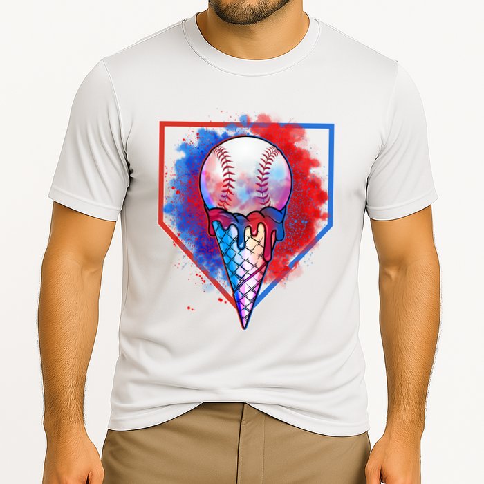 Cute Melting Ice Cream Baseball Ball Home Plate Cooling Performance Crew T-Shirt