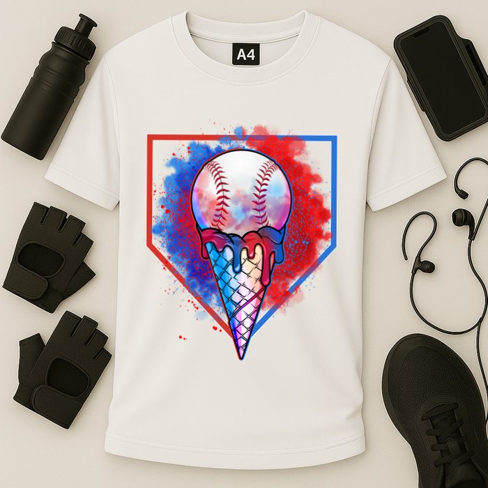 Cute Melting Ice Cream Baseball Ball Home Plate Cooling Performance Crew T-Shirt